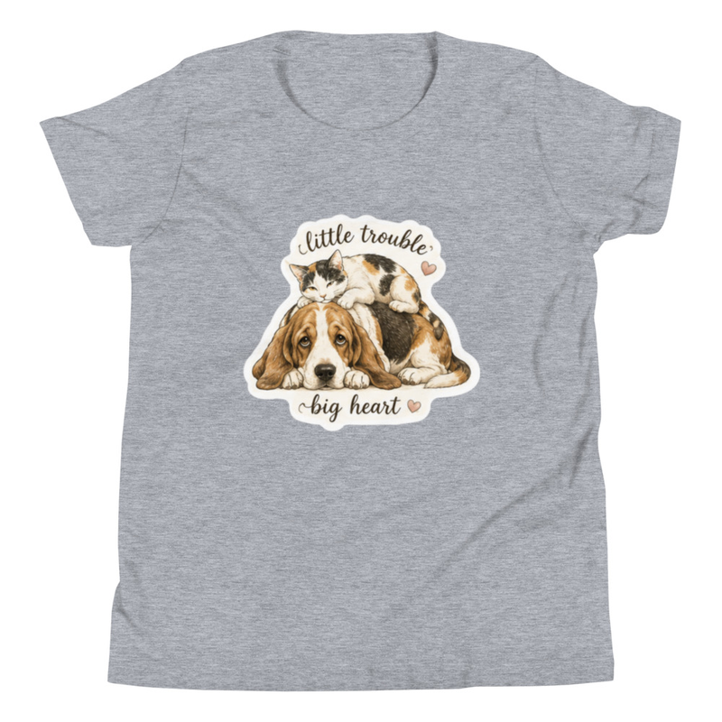 Little Trouble Big Heart Youth Short Sleeve T-Shirt – XL, Athletic Heather