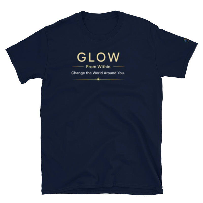 Glow Short-Sleeve Unisex T-Shirt (Warm light gold/Champagne gold letters) – S, Navy