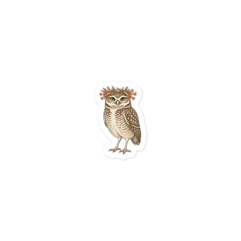 Burrowing Owl Flower Crown Sticker — Floof
