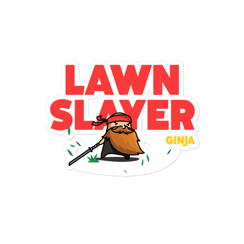 Lawn Slayer Red print Sticker – 4″×4″, White