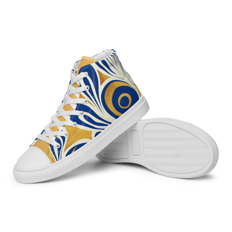 Gold State Blue and Gold - Swishes & Swooshes Men’s high top canvas shoes