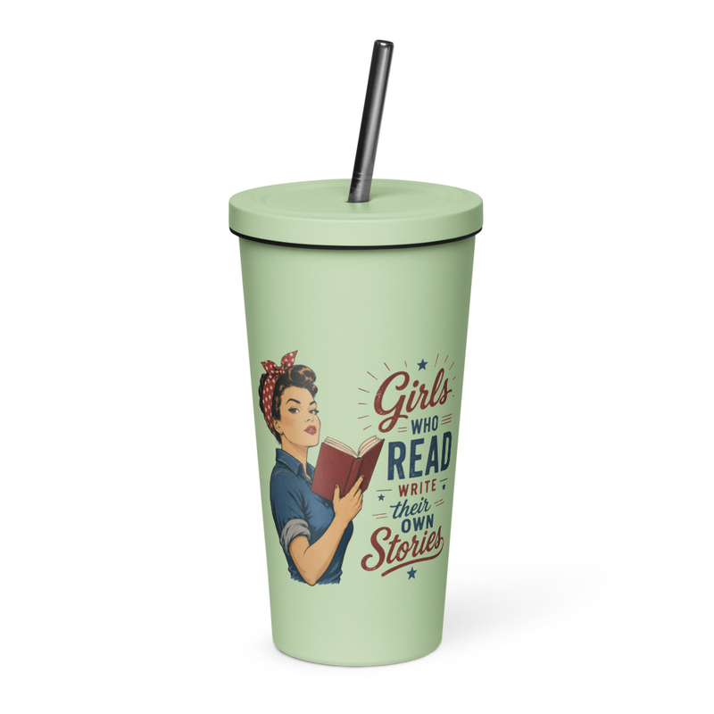 Girls who read Insulated tumbler with a straw – 20 oz, Mint