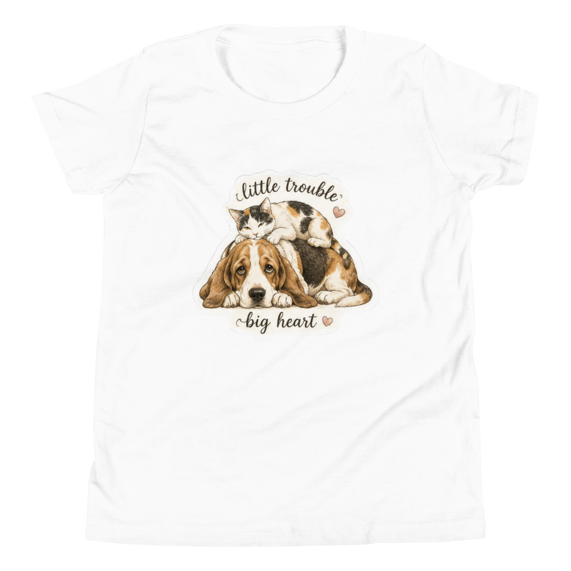 Little Trouble Big Heart Youth Short Sleeve T-Shirt – XL, White