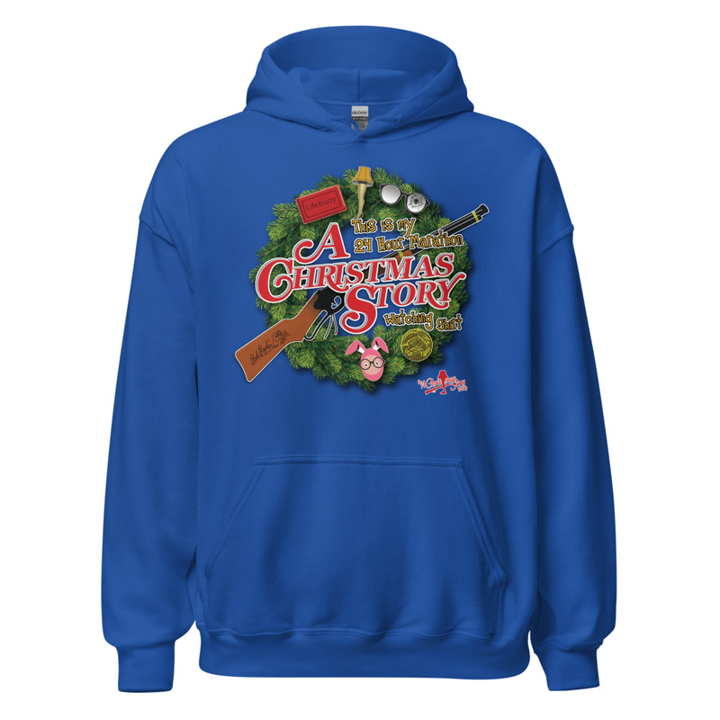 The A Christmas Story Family Wreath Hoodie – A Tribute to the 24-Hour Christmas Marathon – XL, Royal
