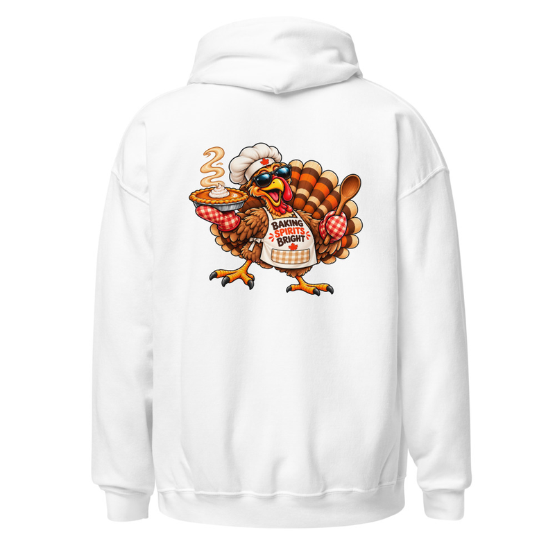 Festive Thanksgiving Baking Turkey Unisex Hoodie – S, White
