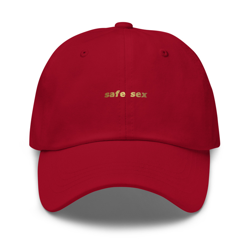 Safe Sex Dad Hat (Gold Print) – One size, Cranberry