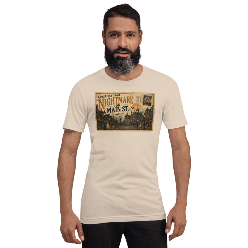 Vintage Halloween Postcard Tee – XS, Soft Cream