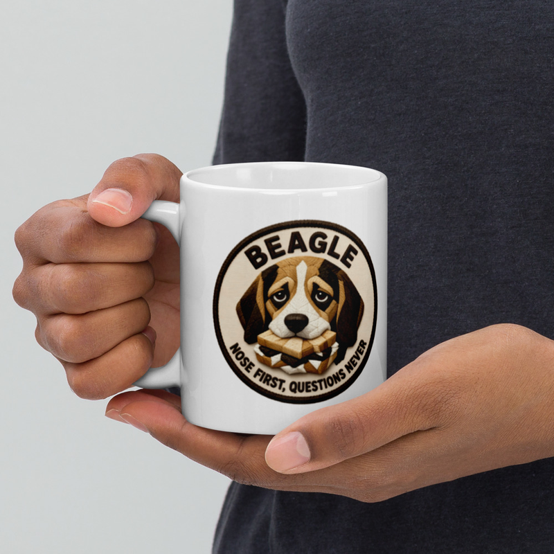 Nose First, Questions Never Beagle Mug — Floof