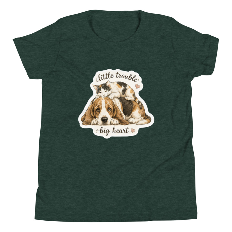 Little Trouble Big Heart Youth Short Sleeve T-Shirt – XL, Heather Forest