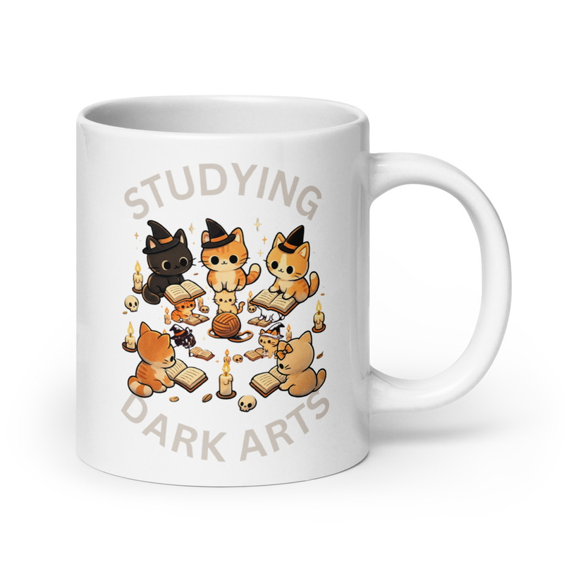Studying Dark Arts Cat Lovers White glossy mug