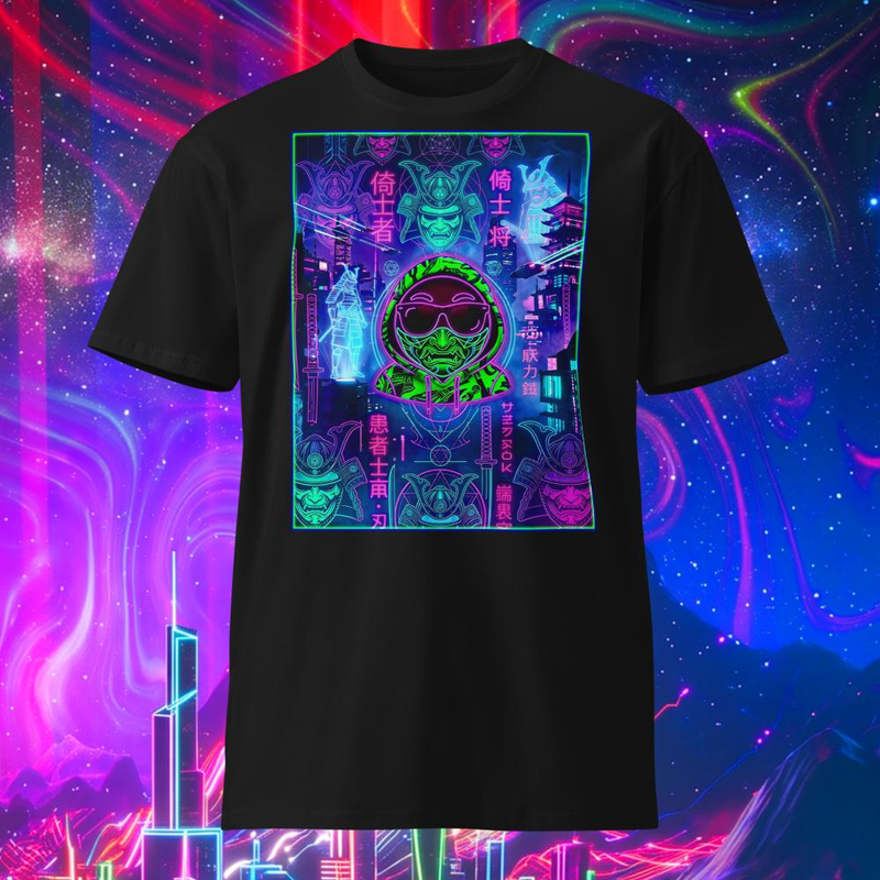Neon Samurai Hipstar Hustler Shogun Facemask T-shirt design