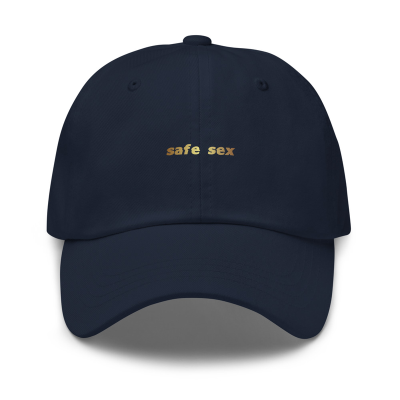 Safe Sex Dad Hat (Gold Print) – One size, Navy
