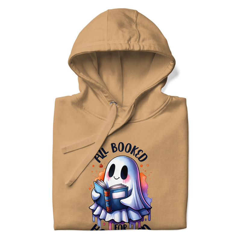 Halloween T-Shirt Cute Ghost Reading Book Design, All Booked Halloween Shirt – view 3