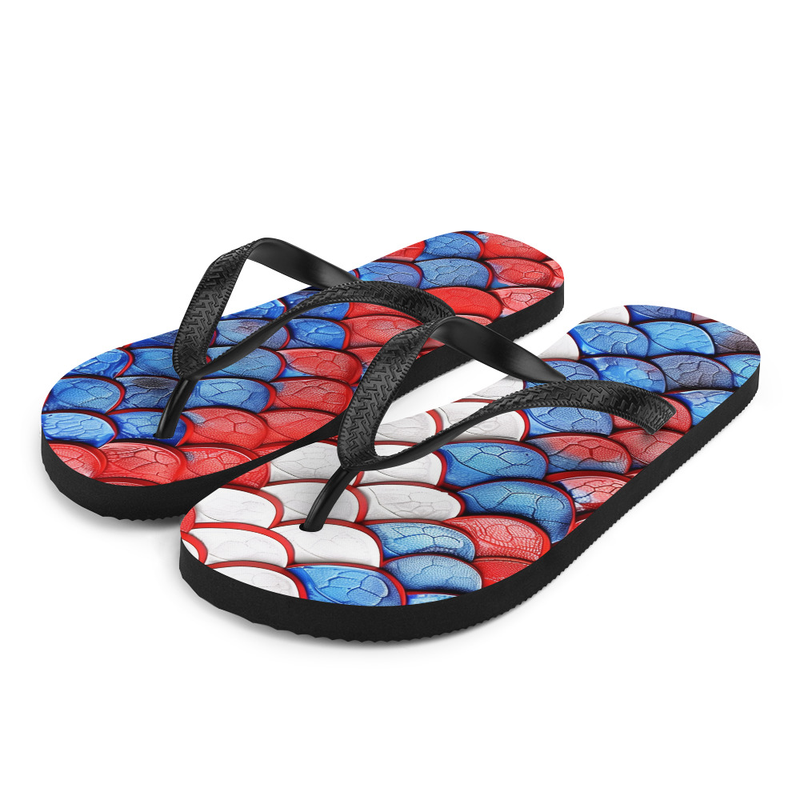 Red White & Blue Dragon Scales Flip-Flops House or Outdoor Slippers