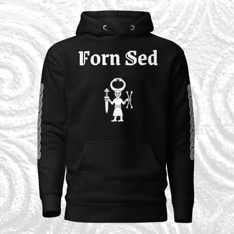 Forn Sed Hoodie, Warrior on front, Knotwork on arms, Thor's hammer on back