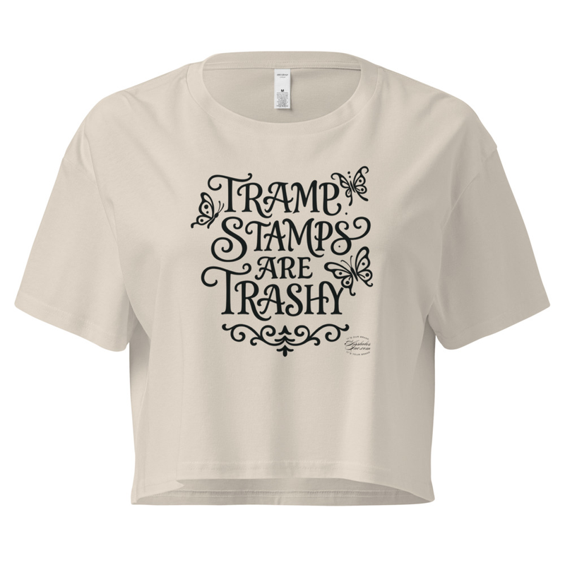 "Tramp Stamps are Trashy" Tramp-Stamped Women’s crop top – XS, Bone