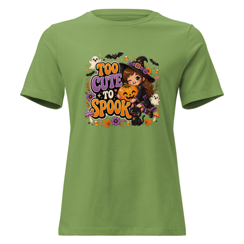 Halloween T-Shirt, Too Cute to Spook Witch Girl Pumpkin Cat Halloween Graphic Tee – view 4