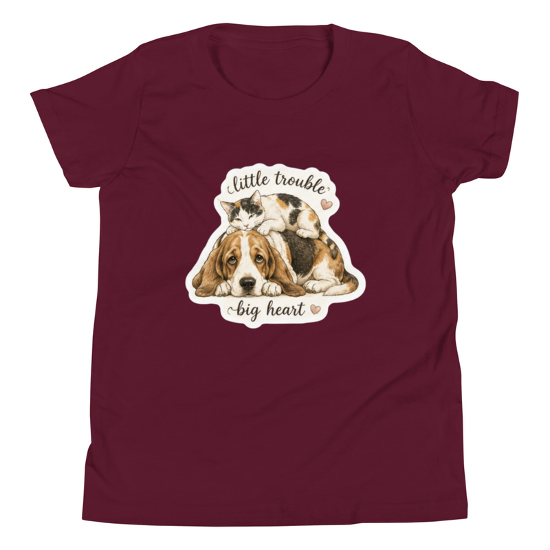 Little Trouble Big Heart Youth Short Sleeve T-Shirt – S, Maroon