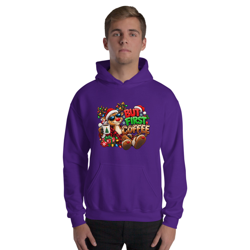 But First Coffee Unisex Hoodie – M, Purple