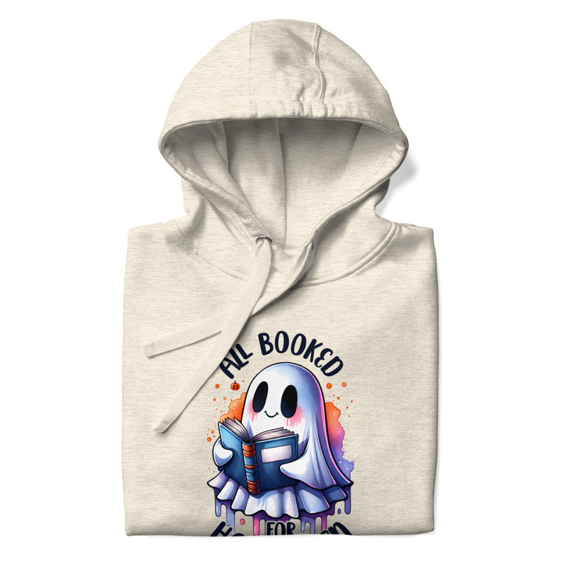 Halloween T-Shirt Cute Ghost Reading Book Design, All Booked Halloween Shirt – view 7