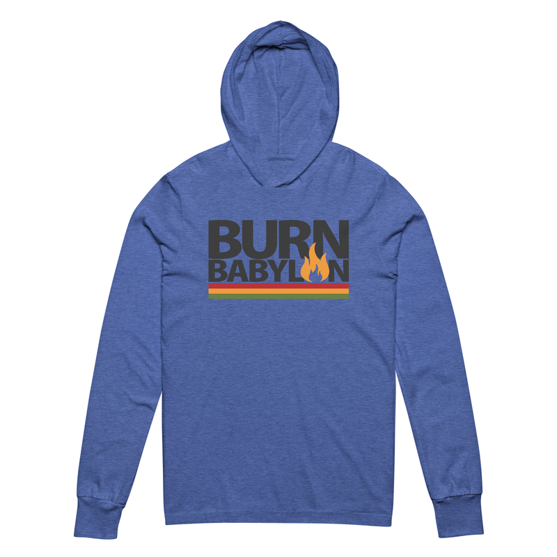Burn Babylon Unisex Hooded long-sleeve tee – XS, Heather True Royal