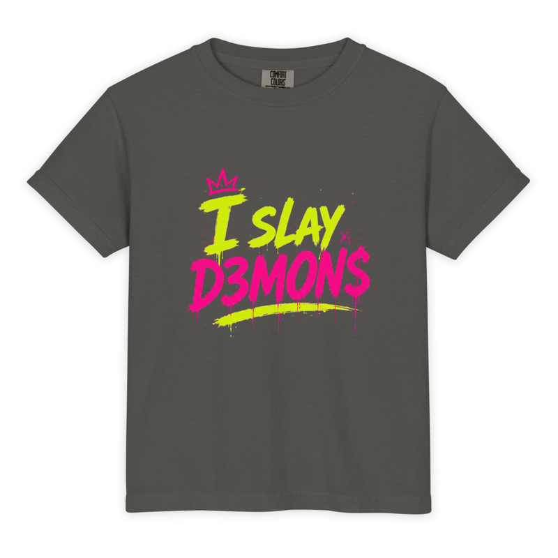 Youth Garment-Dyed Heavyweight "I Slay D3MON$" T-Shirt - Comfort Colors 9018