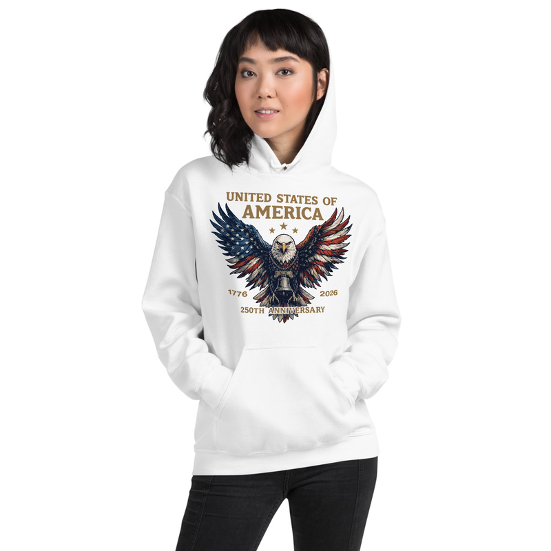 USA 250 | Spread Eagle Unisex Hoodie – XL, White