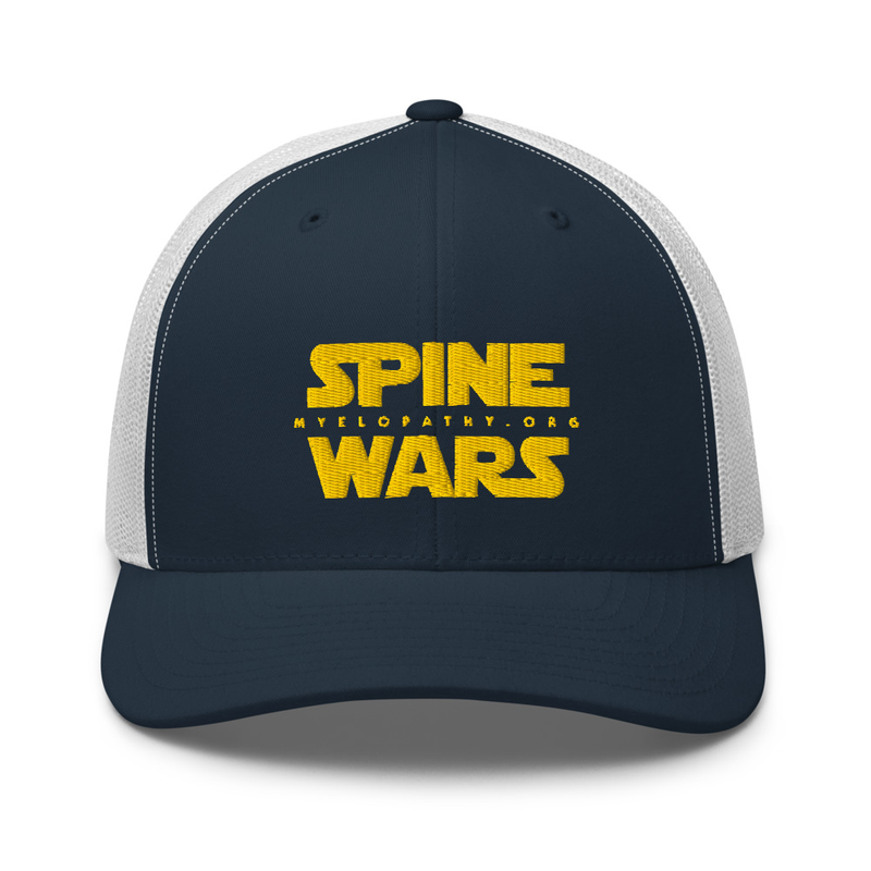 Spine Wars Gold Embroidery Trucker Cap – One size, Navy/ White