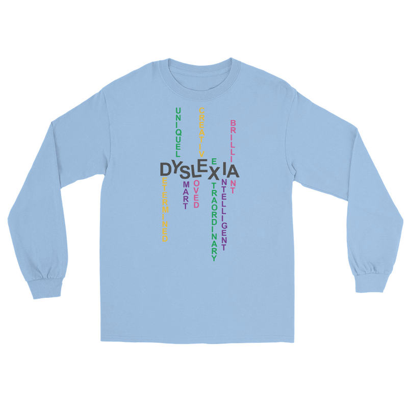 Men’s Long Sleeve Shirt with back print | Dyslexia v2 (Light Colored)