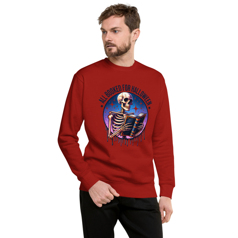 Halloween T-Shirt Skeleton Reading Book Design, All Booked for Halloween Gothic Reader Shirt
