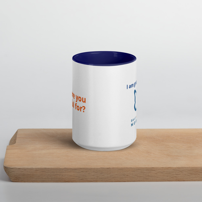 Gratitude Coffee Mug with Color Inside – 15 oz, Dark Blue