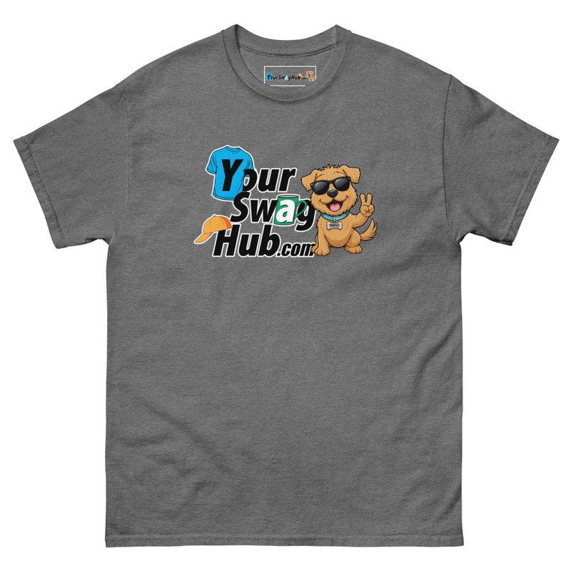 Your Swag Hub Stacked Classic Tee – S, Graphite Heather