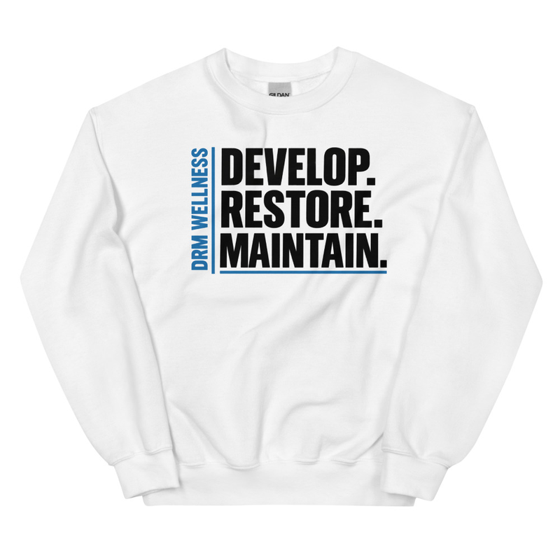 DRM Core Crewneck | Develop. Restore. Maintain. – S, White