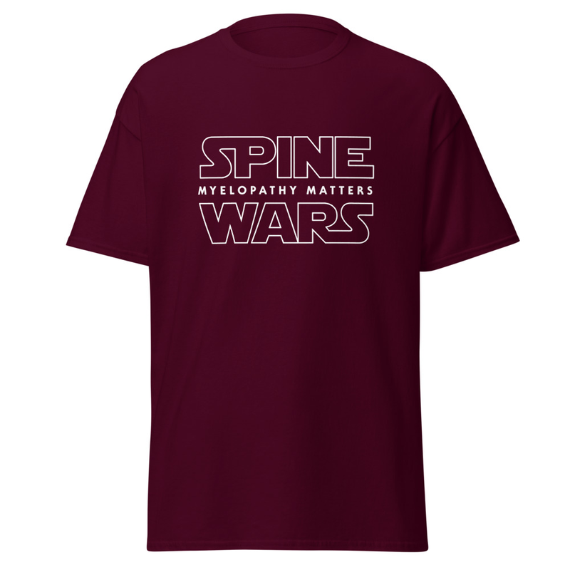 Spine Wars Myelopathy Matters White Pin Print T – M, Maroon