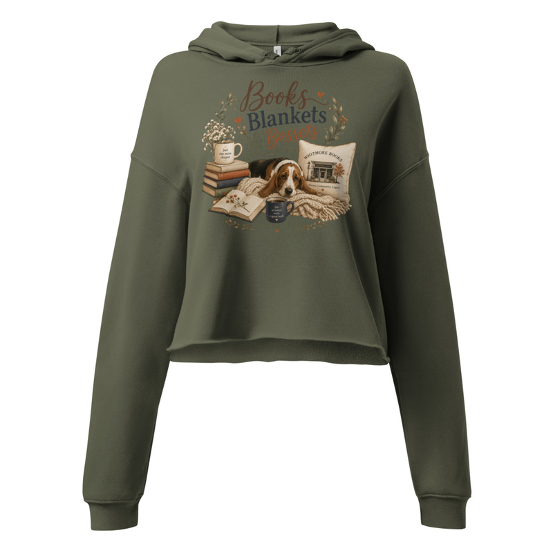 Books, Blankets & Bassets Crop Hoodie