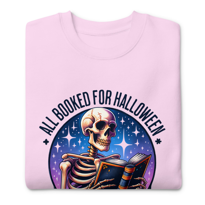 Halloween T-Shirt Skeleton Reading Book Design, All Booked for Halloween Gothic Reader Shirt – view 6