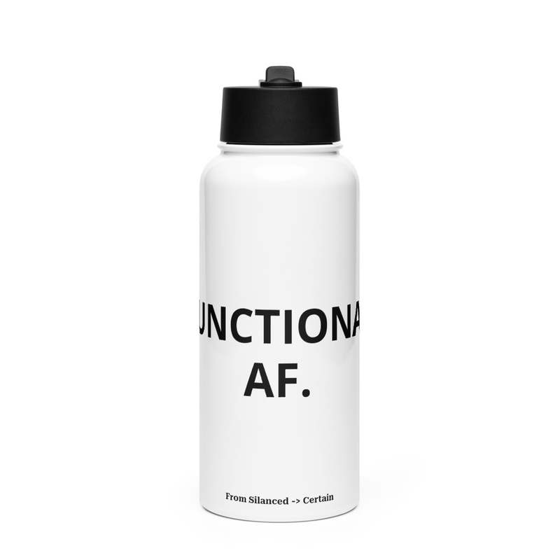 Functional AF. Stainless steel water bottle with a straw lid