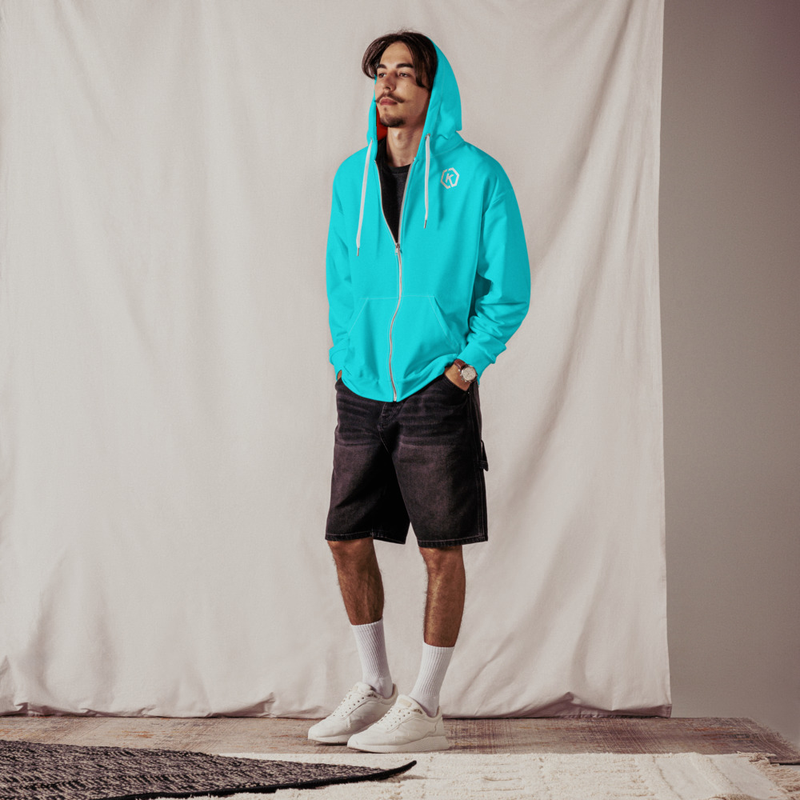 Kicxs Unisex Zip-Up Hoodie - Aqua/Orange