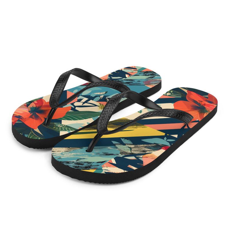 Midcentury Floral Flip-Flops House or Outdoor Slippers