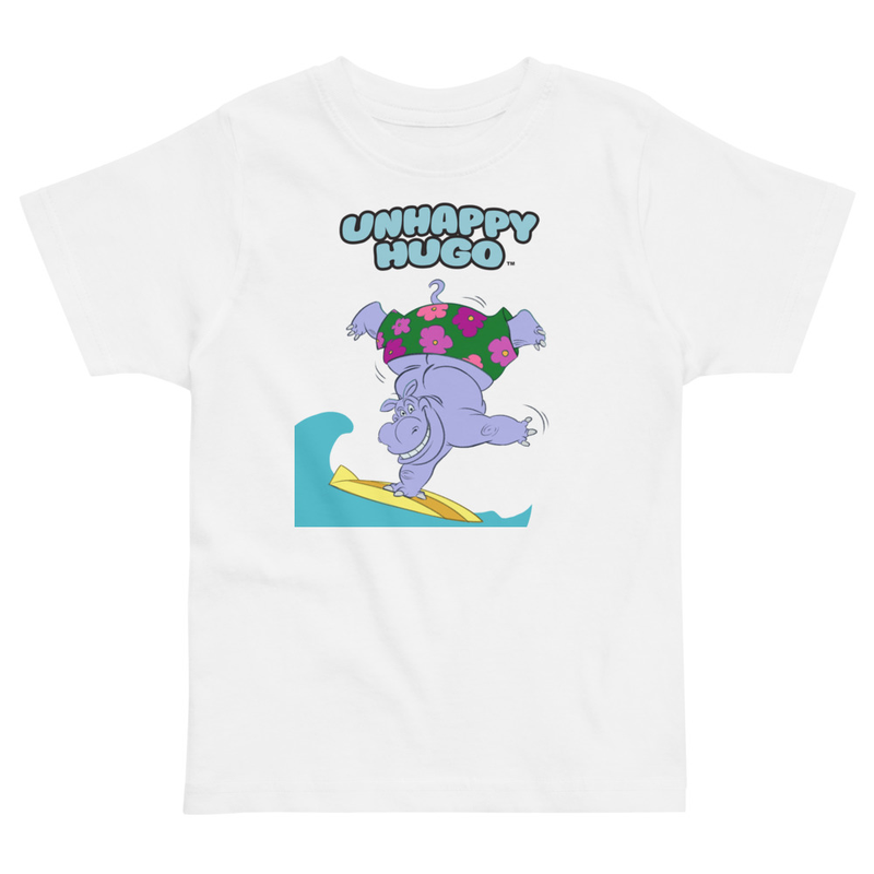Unhappy Hugo Surfing T-Shirt for Preschoolers – 2, White