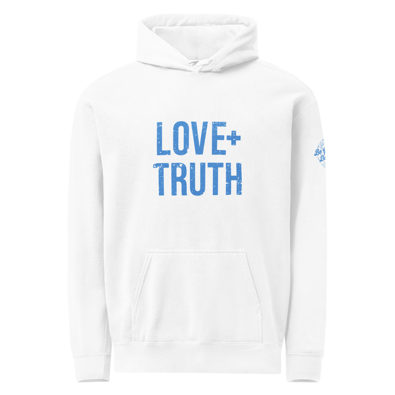 Vintage "Love+Truth" Hoodie | White (Blue logo special edition)