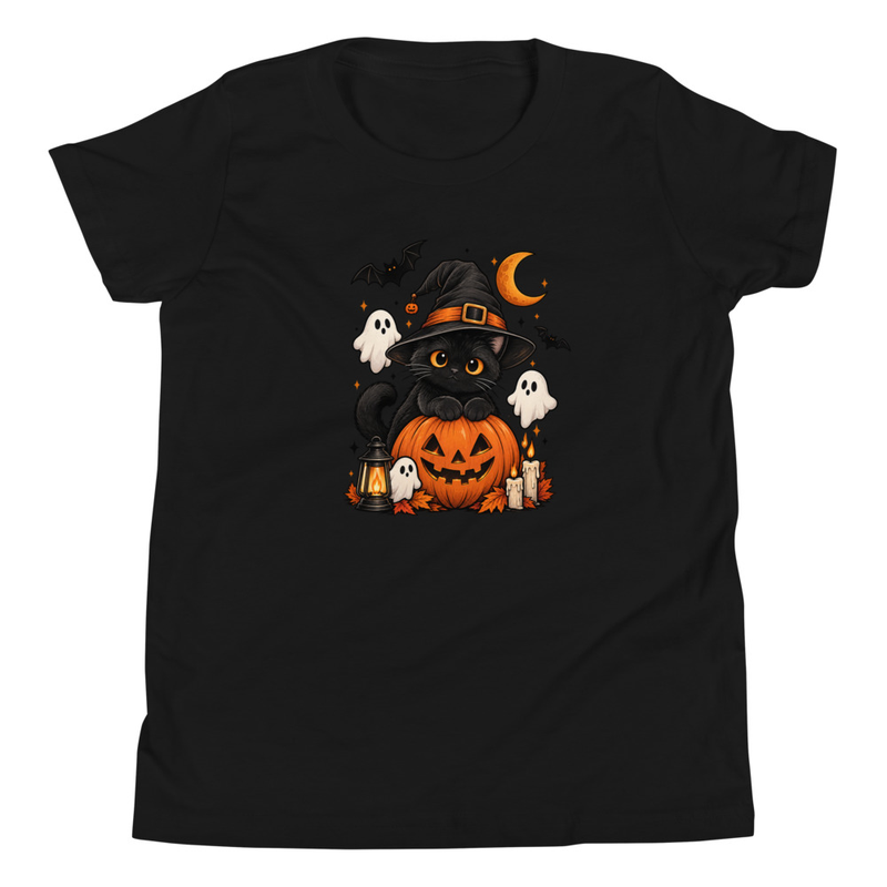 Halloween T-Shirt, Black Cat Witch Pumpkin Ghosts Spooky Halloween Graphic Tee – view 2