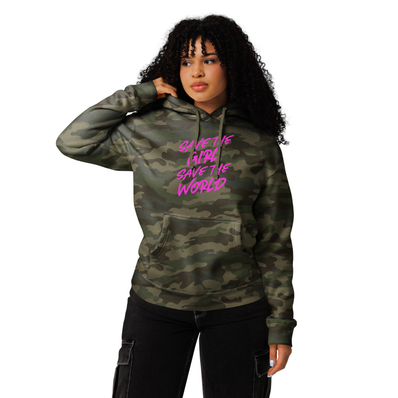 "Save the Girl, Save the World" Actual Girl Camo Hoodie - for Women – XS, Forest Camo
