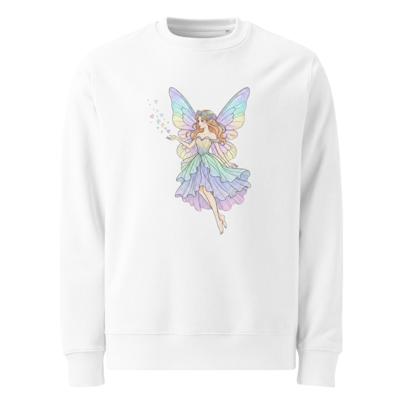 Pastel Fairy Women's Eco Sweatshirt – Magical Fairy Graphic Crewneck, Cottagecore Fantasy Sweatshirt, Organic Cotton Pullover