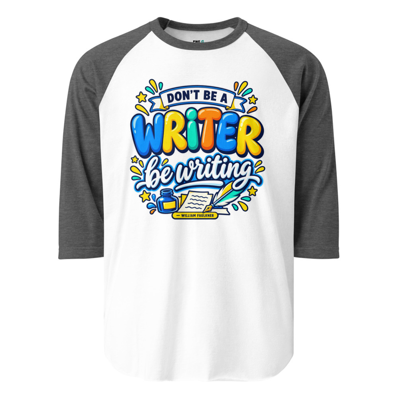Be Writing - 3/4 Sleeve Adult Raglan Shirt – M, White/Heather Charcoal