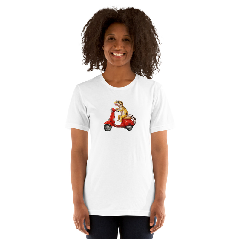 Leopard Gecko Reptile on Red Vespa Unisex T-Shirt