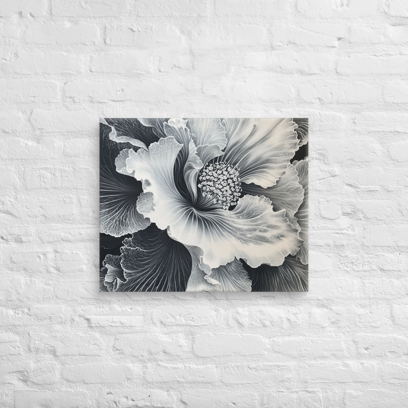 B&W Modern Contemporary Floral Wall Art on Canvas