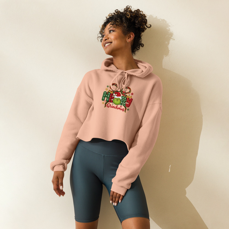 Funny Grinch Christmas Stank Stank Merry Grinchmas Design Crop Hoodie