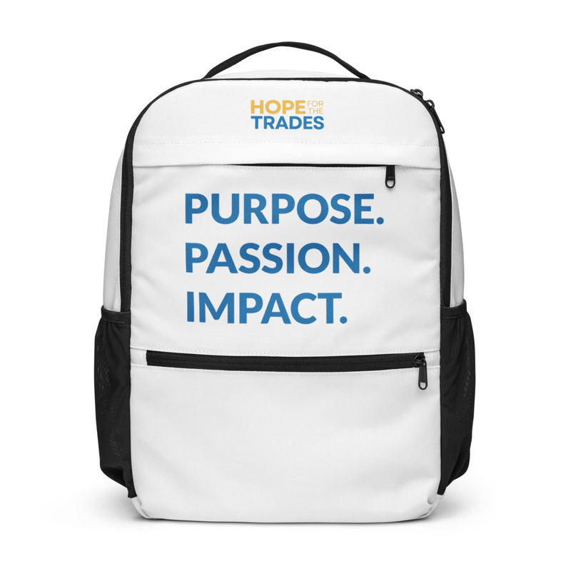 HFTT Utility Laptop Backpack | Purpose. Passion. Impact. (White)