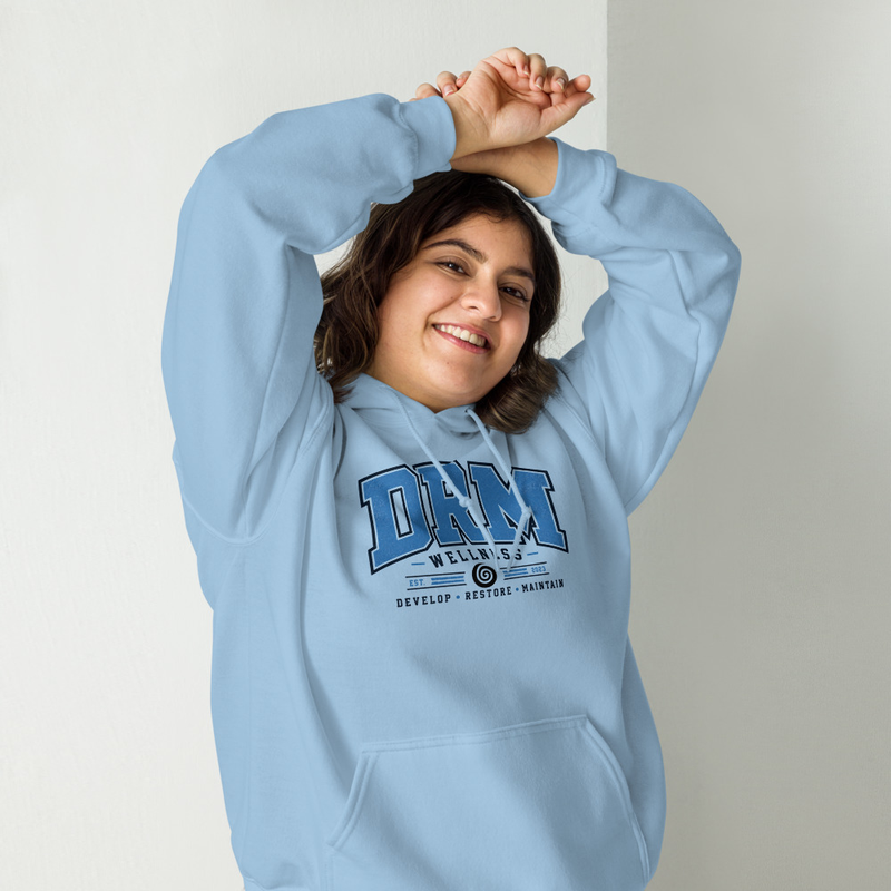 DRM Athletics Varsity Hoodie | Develop. Restore. Maintain. – 5XL, Light Blue